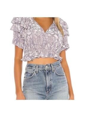 Free people velvet burn out cropped blouse
